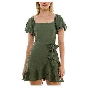 Trixxi Women's Junior Faux-Wrap Fit & Flare Dress Color Olive Size XXS